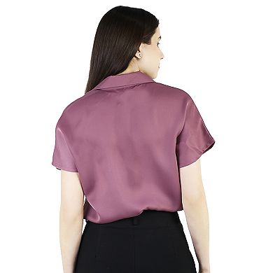 Women's Satin Short Sleeve Button Down Shirt