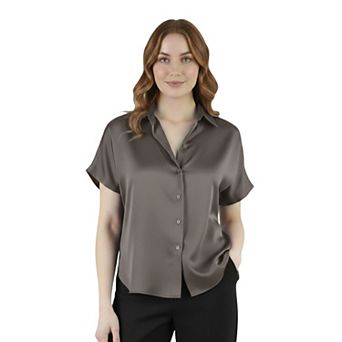 Women's Satin Short Sleeve Button Down Shirt