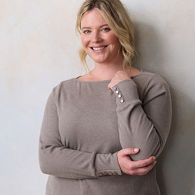 Plus Size LC Lauren Conrad Long Sleeve Boat Neck Tee