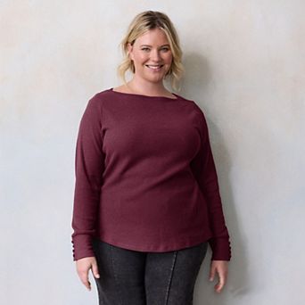 Plus Size LC Lauren Conrad Long Sleeve Boat Neck Tee