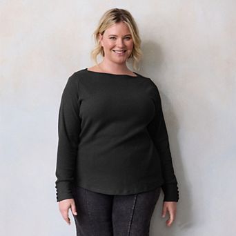 Plus Size LC Lauren Conrad Long Sleeve Boat Neck Tee