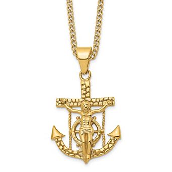 Men's Kristen Kesho Yellow Ion-Plated Stainless Steel Mariner's Cross Pendant Necklace