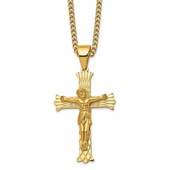 Men's Kristen Kesho Yellow Ion-Plated Stainless Steel Crucifix Pendant Necklace