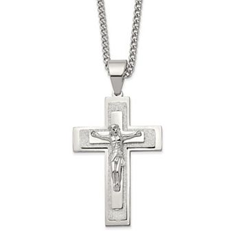 Men's Kristen Kesho Stainless Steel Laser-Cut Crucifix Pendant Necklace
