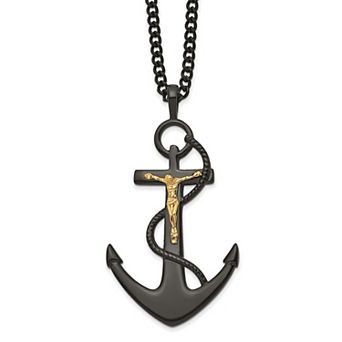 Men's Kristen Kesho Black & Yellow Ion-Plated Stainless Steel Crucifix Anchor Necklace