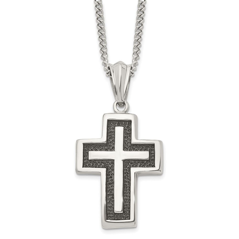 Believe by Brilliance Men's Stainless Steel Cross Pendant Necklace with