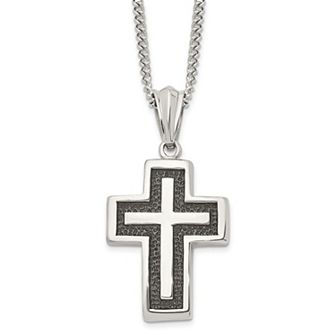 Men's Kristen Kesho Stainless Steel Antiqued & Textured Cross Pendant Necklace