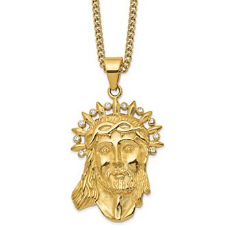 Men's Kristen Kesho Yellow Ion-Plated Stainless Steel Crystal Jesus Pendant Necklace