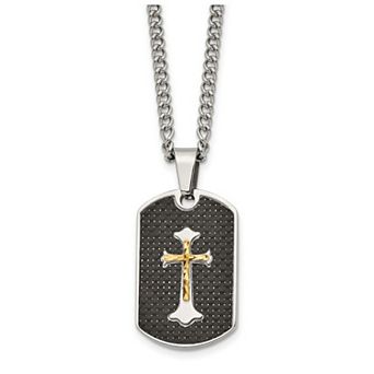 Men's Kristen Kesho Yellow Ion-Plated Stainless Steel Cross with Carbon Fiber Inlay Necklace