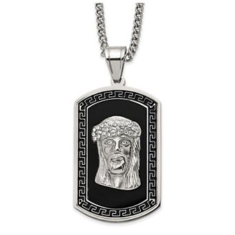 Men's Kristen Kesho Stainless Steel Enameled Crystal Jesus Dog Tag Necklace