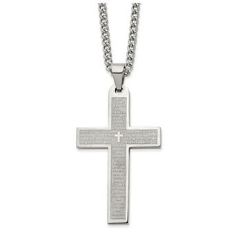 Men's Kristen Kesho Stainless Steel Lord’s Prayer Cross Pendant Necklace