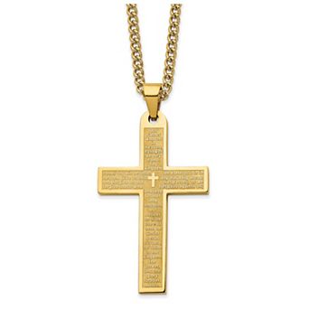 Men's Kristen Kesho Yellow Ion-Plated Stainless Steel Prayer Cross Pendant Necklace