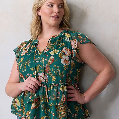 Plus Size LC Lauren Conrad Double Ruffle V-Neck Tank Top