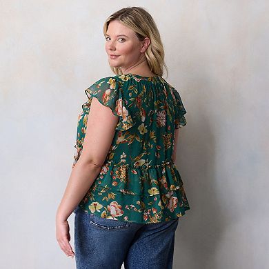 Plus Size LC Lauren Conrad Double Ruffle V-Neck Tank Top