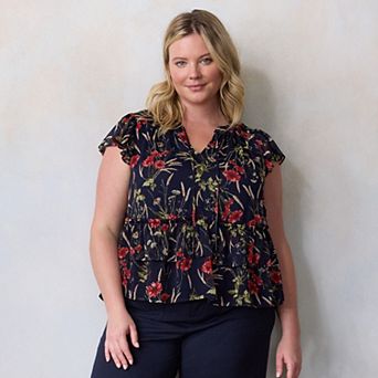 Plus Size LC Lauren Conrad Double Ruffle V-Neck Tank Top