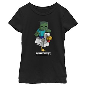 Girls 7-16 Minecraft Movie Chicken Jockey Attack Graphic Tee