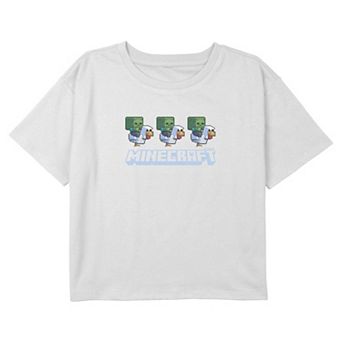 Girls 7-16 Minecraft Movie Chicken Jockey Lineup Boxy Cropped Graphic Tee