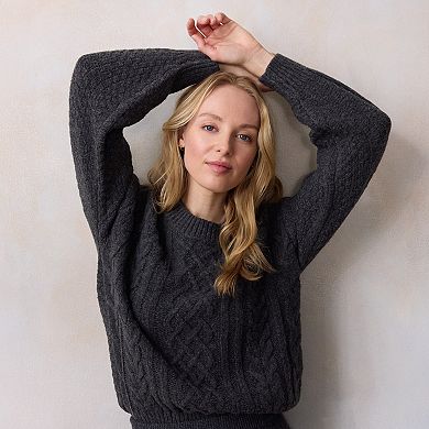 Petite LC Lauren Conrad Crewneck Cable Pullover Sweater