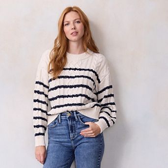 Petite LC Lauren Conrad Crewneck Cable Pullover Sweater