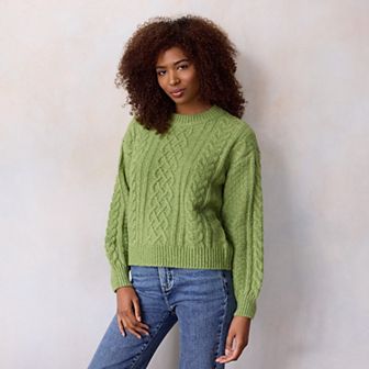 Petite LC Lauren Conrad Crewneck Cable Pullover Sweater