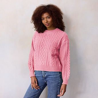 Petite LC Lauren Conrad Crewneck Cable Pullover Sweater