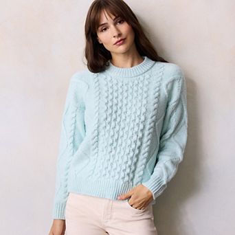 Petite LC Lauren Conrad Crewneck Cable Pullover Sweater