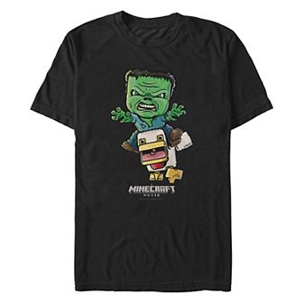 Big & Tall Minecraft Movie Chicken Jockey Attack Watercolor Sketch Graphic Tee