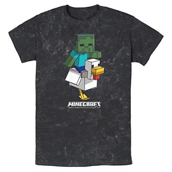 Men's Minecraft Movie Chicken Jockey In Action Mineral Wash Graphic Tee
