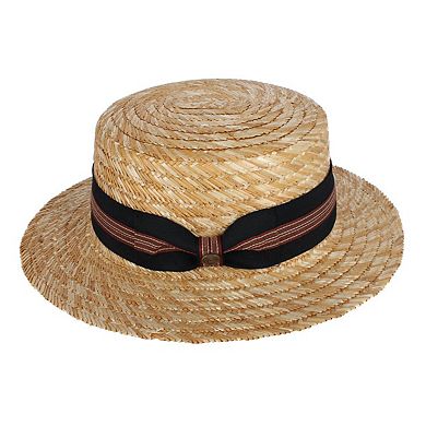 Epoch Hats Company Men's Wheat Straw Boater Hat with Black Striped Hatband