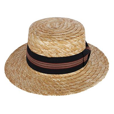 Epoch Hats Company Men's Wheat Straw Boater Hat with Black Striped Hatband