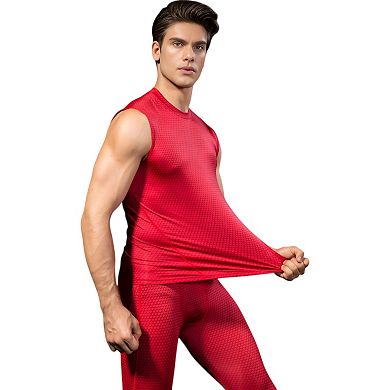 Mens Sleeveless Compression Workout Top with Textured Fabric and Fitted Athletic Cut
