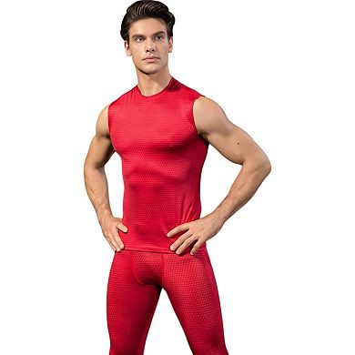 Mens Sleeveless Compression Workout Top with Textured Fabric and Fitted Athletic Cut