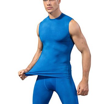 Mens Sleeveless Compression Workout Top with Textured Fabric and Fitted Athletic Cut