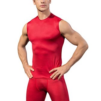 Mens Sleeveless Compression Workout Top with Textured Fabric and Fitted Athletic Cut