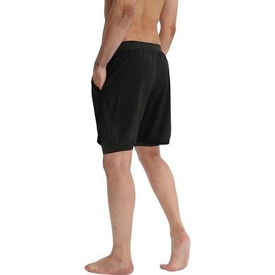 Mens 2-in-1 Performance Training Shorts with Inner Liner and Adjustable Drawstring Waist