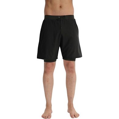 Mens 2-in-1 Performance Training Shorts with Inner Liner and Adjustable Drawstring Waist