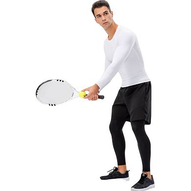 Mens Long Sleeve Compression Shirt with Crew Neck and Moisture-Wicking Stretch Fabric
