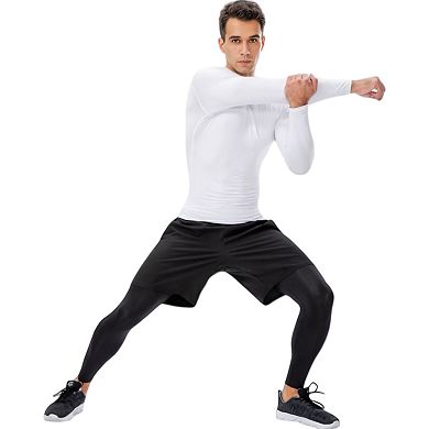 Mens Long Sleeve Compression Shirt with Crew Neck and Moisture-Wicking Stretch Fabric