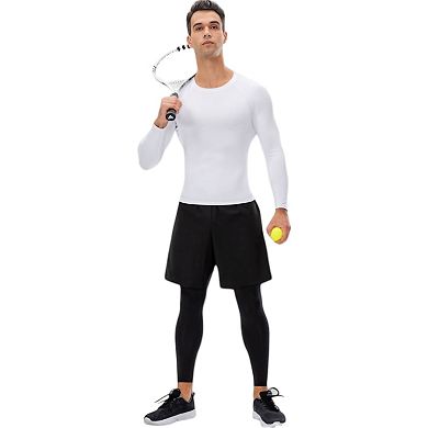 Mens Long Sleeve Compression Shirt with Crew Neck and Moisture-Wicking Stretch Fabric