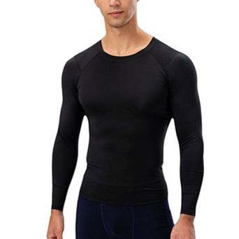 Mens Long Sleeve Compression Shirt with Crew Neck and Moisture-Wicking Stretch Fabric