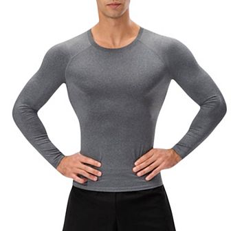 Mens Long Sleeve Compression Shirt with Crew Neck and Moisture-Wicking Stretch Fabric