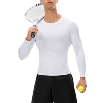 Mens Long Sleeve Compression Shirt with Crew Neck and Moisture-Wicking Stretch Fabric