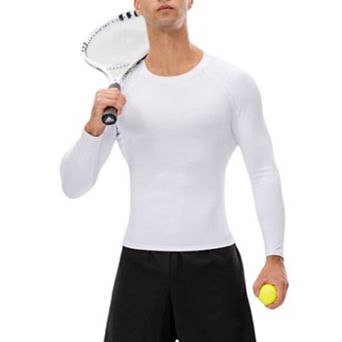 Mens Long Sleeve Compression Shirt with Crew Neck and Moisture-Wicking Stretch Fabric