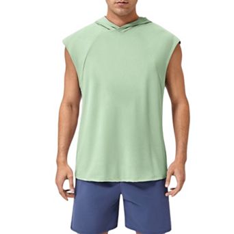 Mens Sleeveless Workout Hoodie with Lightweight Athletic Fit and Crossover Hood Detail