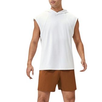 Mens Sleeveless Workout Hoodie with Lightweight Athletic Fit and Crossover Hood Detail
