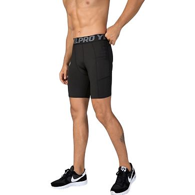Mens Compression Fit Performance Shorts with Wide Waistband and Moisture-Wicking Stretch Fabric