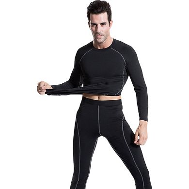 Mens Long Sleeve Compression Training Shirt with Crew Neck and Contrast Stitching Detail