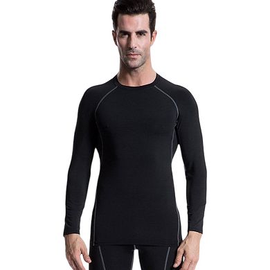 Mens Long Sleeve Compression Training Shirt with Crew Neck and Contrast Stitching Detail