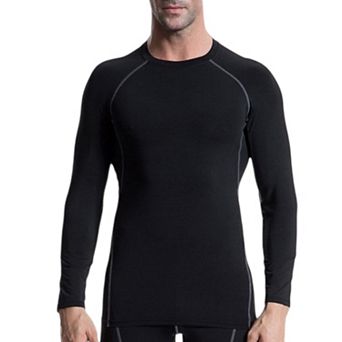 Mens Long Sleeve Compression Training Shirt with Crew Neck and Contrast Stitching Detail