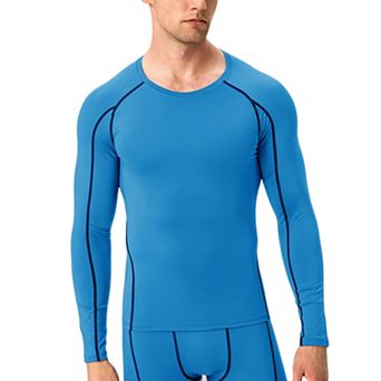 Mens Long Sleeve Compression Training Shirt with Crew Neck and Contrast Stitching Detail